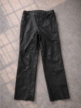 Vintage Leather Biker Pants Heavy Duty Moto Straight Leg Black Riding Pants